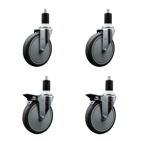 Service Caster 6'' Thermoplastic Rubber Wheel Swivel 1-1/2'' Expanding Stem Caster Set 2 Brakes, 4PK SCC-EX20S614-TPRB-2-PLB-2-112